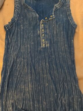 Zenana Outfitters Washed Navy Ribbed Henley Tank
